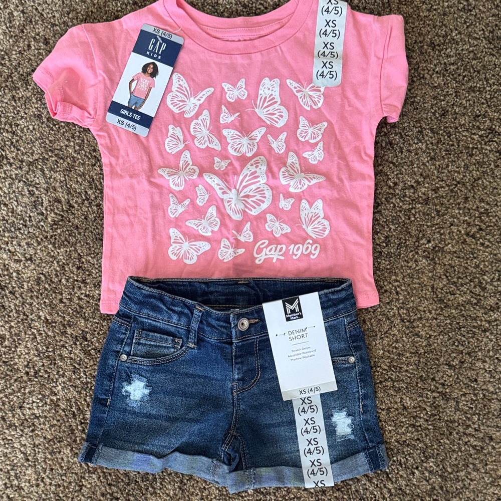 GAP Kids Pink Butterfly Tee with Denim short set